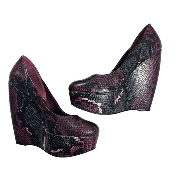 Aldo heels women's 36 US 6 purple leather snake skin platform wedge heels - Picture 7 of 10